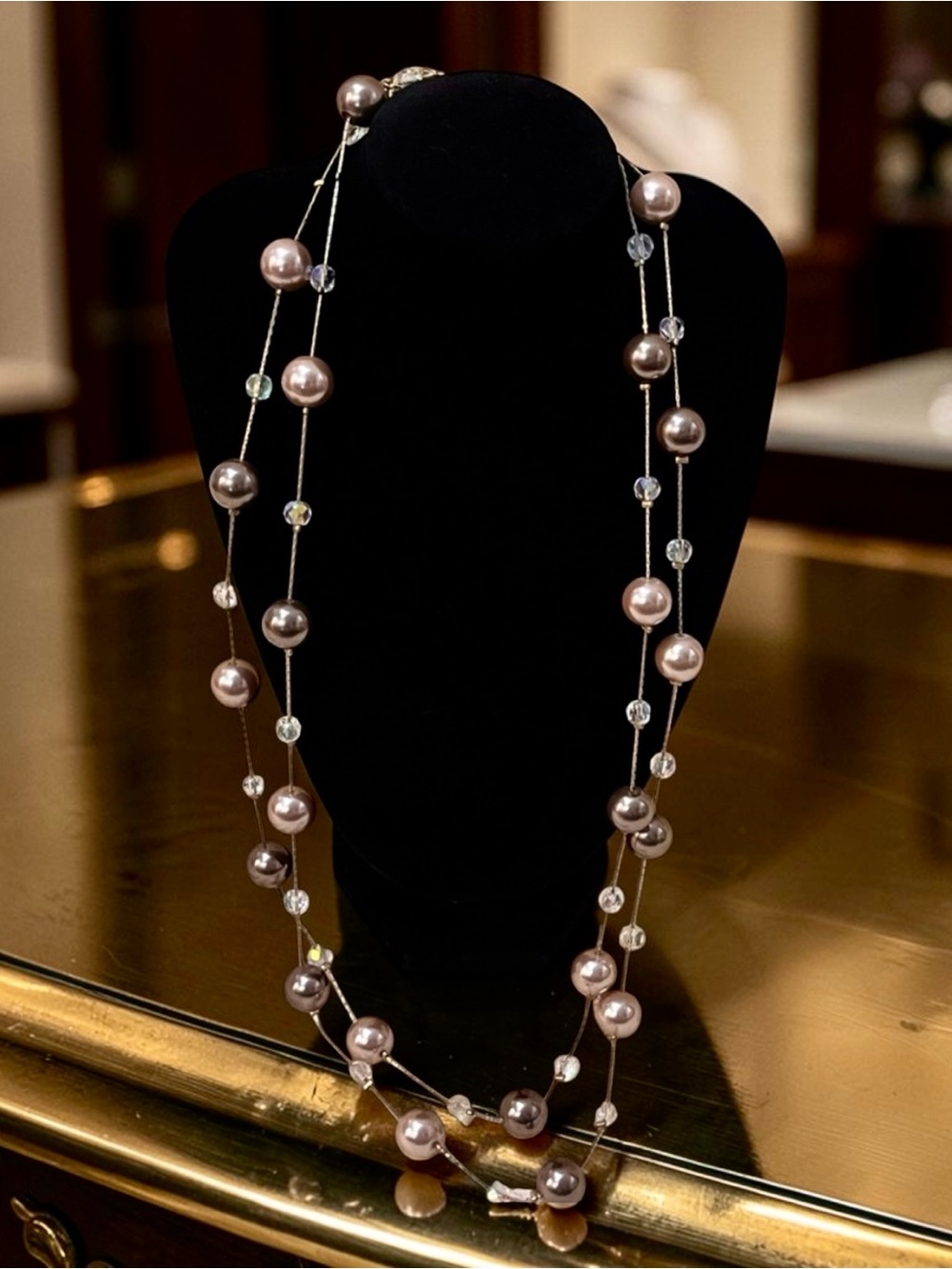 Lia Sophia Elegant Pearl and Crystal Strand Necklace - 52” long